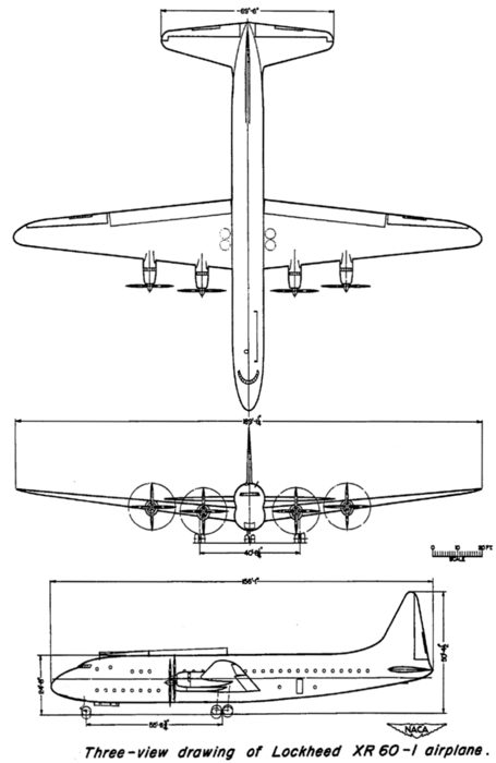 Lockheed XR6O-1 Constitution — три вида (NACA). 